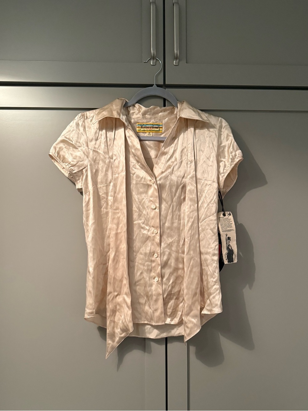 New With Tags Libertine Silk-Blend Cream Button Front Short Sleeve Top